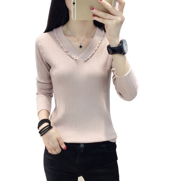 women pullover 2018 new autumn winter v-neck long sleeve ruffles casual loose knitted pullovers and sweaters elegant jersey, White;black
women pullover 2018 new autumn winter v-neck long sleeve ruffles casual loose knitted pullovers and sweaters elegant jersey, White;black