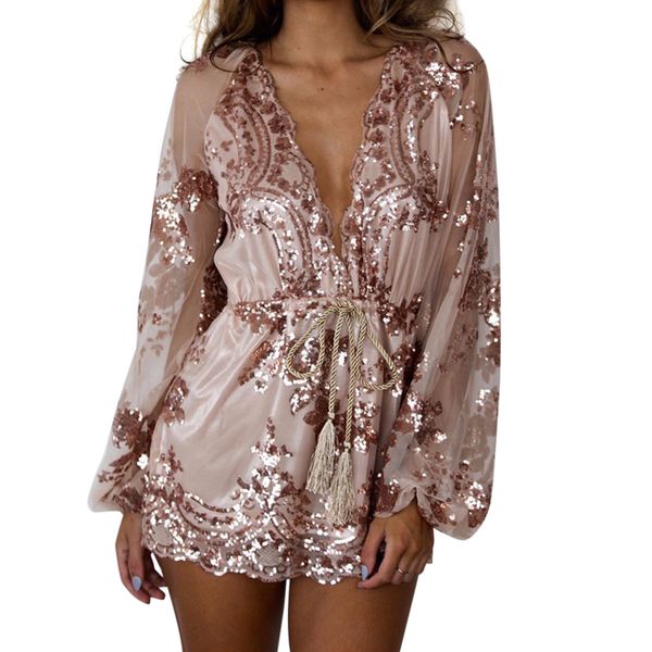 style v neck sequined playsuit women deep v sequins jumpsuit long sleeve perspective short pant one-piece shorts, Black;white
style v neck sequined playsuit women deep v sequins jumpsuit long sleeve perspective short pant one-piece shorts, Black;white
