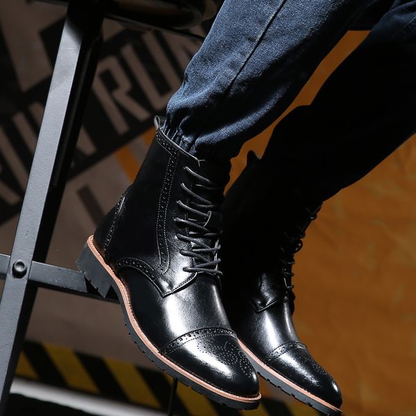 men motorcycle boots fashion ankle boots autumn winter men's british wind pointed openwork carved high tube motorcycle, Black
men motorcycle boots fashion ankle boots autumn winter men's british wind pointed openwork carved high tube motorcycle, Black