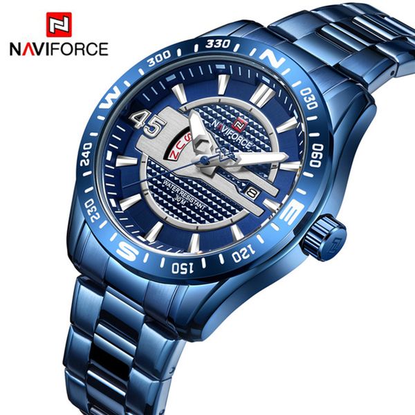 

men watches naviforce fashion gold quartz wristwatch men's full steel waterproof watch calendar male clock relogio masculino, Slivery;brown