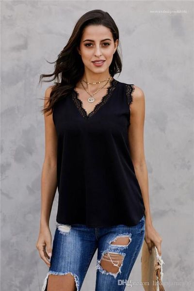 loose casual t shirt fashion lace solid color sleeveless v neck famale womens summer designer, White
loose casual t shirt fashion lace solid color sleeveless v neck famale womens summer designer, White