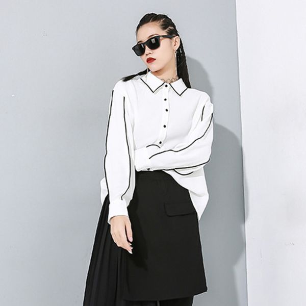 women white split joint ruffles blouse new lapel long lantern sleeve loose fit shirt fashion tide spring utumn 2020 1n205
women white split joint ruffles blouse new lapel long lantern sleeve loose fit shirt fashion tide spring utumn 2020 1n205