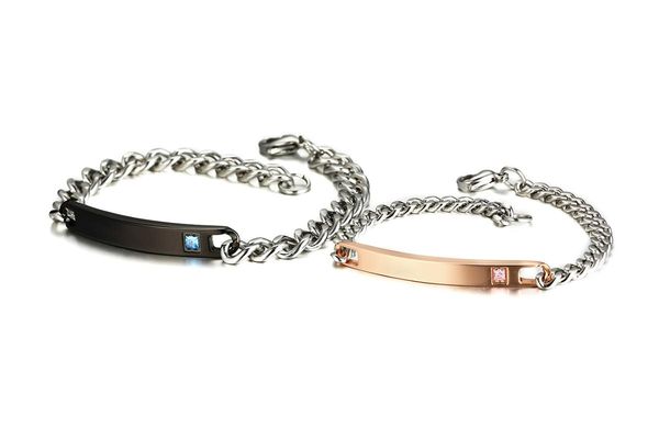 link, chain delicacy zircon titanium steel couples bracelets anti-allergy stainless bending brand valentine's day gift, Black
link, chain delicacy zircon titanium steel couples bracelets anti-allergy stainless bending brand valentine's day gift, Black