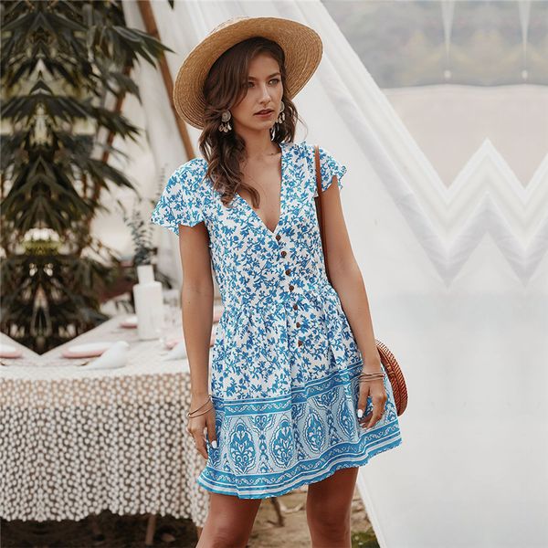 boho style summer dress women ruffle short sleeve floral print vintage dress 2020 new v neck button women beach dress, Black;gray
boho style summer dress women ruffle short sleeve floral print vintage dress 2020 new v neck button women beach dress, Black;gray