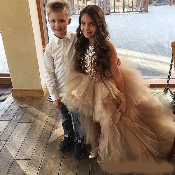 high low little girls pageant dresses appliqued a line sequined flower girl dress tiered tulle first communion gowns, White;red
high low little girls pageant dresses appliqued a line sequined flower girl dress tiered tulle first communion gowns, White;red