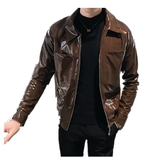 2020 mens leather jacket motorcycle clothing nightclub hair stylist personality tide section lapel section jacket slim, Black;brown 
2020 mens leather jacket motorcycle clothing nightclub hair stylist personality tide section lapel section jacket slim, Black;brown