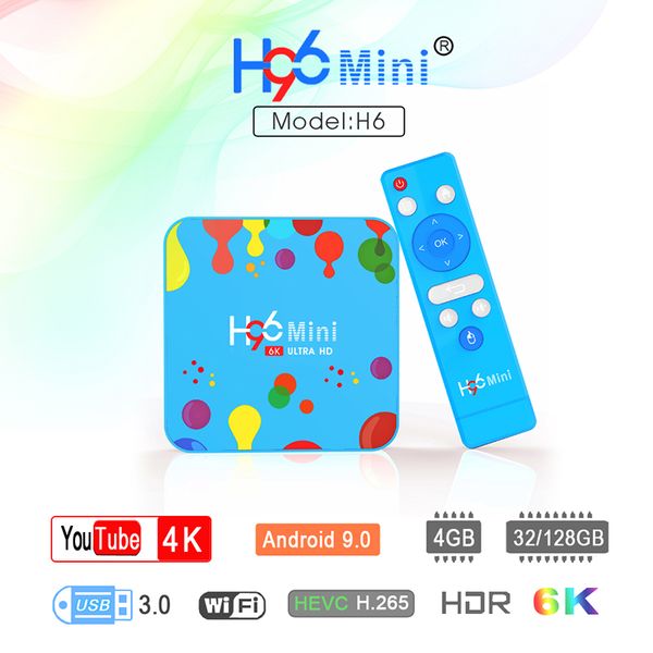 

H96 мини-6К Smart TV BOX Android 9.0 4GB RAM 32GB 128GB ROM H6 Quad Core USB3.0 2.4G 5G WiFi Arabic TV Box Media Player