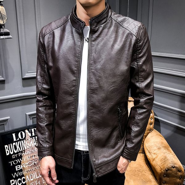 2019 spring new style men's leather jackets young men's stand collar plus velvet pu leather coat slim fit locomotive leath, Black
2019 spring new style men's leather jackets young men's stand collar plus velvet pu leather coat slim fit locomotive leath, Black