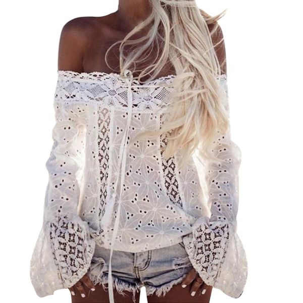 2019 summer hollow out white lace blouse shirt women fashion off shoulder slash neck flare sleeve female blouses
2019 summer hollow out white lace blouse shirt women fashion off shoulder slash neck flare sleeve female blouses