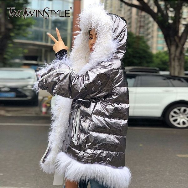 twotwinstyle patchwork woolen winter down jackets for women zipper long sleeve women's hooded coat female 2018 big sizes fashion, Black
twotwinstyle patchwork woolen winter down jackets for women zipper long sleeve women's hooded coat female 2018 big sizes fashion, Black