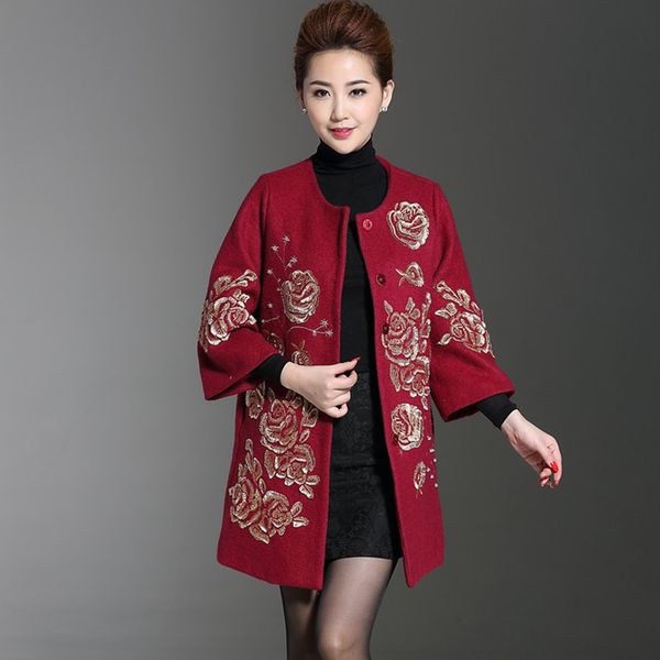 middle-aged women's wool coat autumn and winter clothing national embroidery thick woolen black red coat embroidered m to 4xl
middle-aged women's wool coat autumn and winter clothing national embroidery thick woolen black red coat embroidered m to 4xl