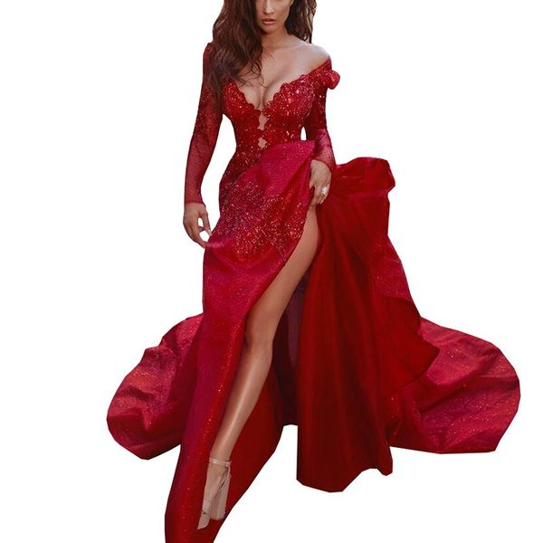 red v neck mermaid long sleeves lace applique beaded evening dresses beautiful cocktail pageant gowns custom made prom dress, White;black
red v neck mermaid long sleeves lace applique beaded evening dresses beautiful cocktail pageant gowns custom made prom dress, White;black
