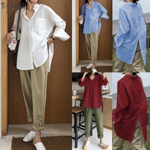 womens shirts stylish and blouses 2019 celmia lapel casual solid long sleeve buttons asymmetric ladies baggy blusas s 5xl, White 
womens shirts stylish and blouses 2019 celmia lapel casual solid long sleeve buttons asymmetric ladies baggy blusas s 5xl, White