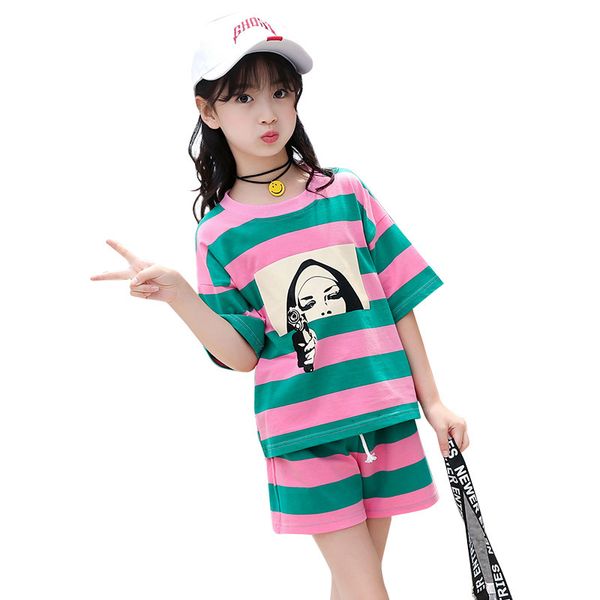 summer kids girls clothing set casual wide stripe cartoon t-shirt + shorts 2pc children princess clothes set christmas outfits, White
summer kids girls clothing set casual wide stripe cartoon t-shirt + shorts 2pc children princess clothes set christmas outfits, White