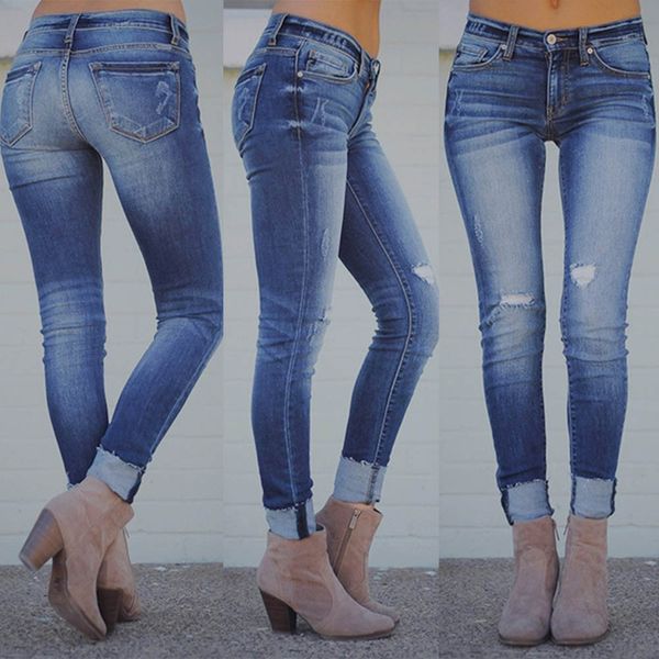 2019 women jeans autumn skinny slim elastic plus loose hole denim casual small feet cropped pants jeans mujer s10, Blue
2019 women jeans autumn skinny slim elastic plus loose hole denim casual small feet cropped pants jeans mujer s10, Blue