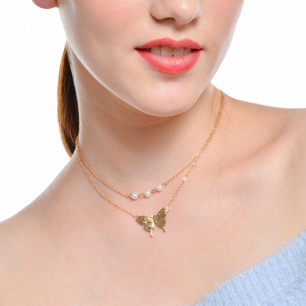 butterfly necklace jewelry link chain butterfly personalized versatile fashion necklace double-layer imitation pearl butterfly pen, Silver
butterfly necklace jewelry link chain butterfly personalized versatile fashion necklace double-layer imitation pearl butterfly pen, Silver