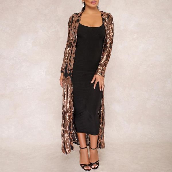 women sequins chiffon perspective coat long sleeve club cardigan thin front temperament coat clothes female elegant outwear, Tan;black
women sequins chiffon perspective coat long sleeve club cardigan thin front temperament coat clothes female elegant outwear, Tan;black