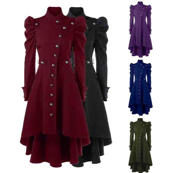 women winter puff shoulder button up dip hem trench coat stand-up collar high waist outerwear renaissance vintage gothic coat, Tan;black
women winter puff shoulder button up dip hem trench coat stand-up collar high waist outerwear renaissance vintage gothic coat, Tan;black