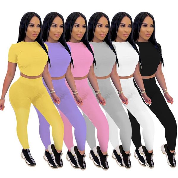 two piece dress hhdmv 2021 summer women movement style short sleeve round neck elastic long pants pure color sets, White
two piece dress hhdmv 2021 summer women movement style short sleeve round neck elastic long pants pure color sets, White
