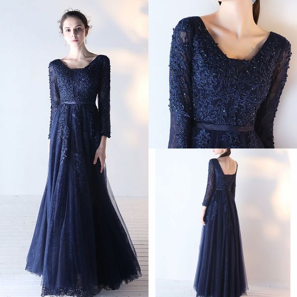 vestido de fasta elegant navy blue scoop applique lace long sleeves prom dresses 2019 fashion evening dress formal party dresses plus size, Black
vestido de fasta elegant navy blue scoop applique lace long sleeves prom dresses 2019 fashion evening dress formal party dresses plus size, Black