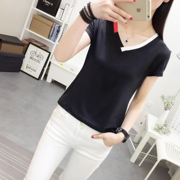 2019 summer solid color stitching v-neck stitching korean slim short-sleeved bottoming shirt cotton casual short regular, White
2019 summer solid color stitching v-neck stitching korean slim short-sleeved bottoming shirt cotton casual short regular, White