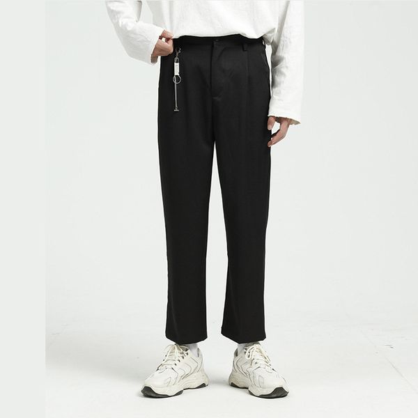 men iron chain pendant casual ankle length half elastic waist suit pant style streetwear fashion vintage pants japan korea male, Black
men iron chain pendant casual ankle length half elastic waist suit pant style streetwear fashion vintage pants japan korea male, Black