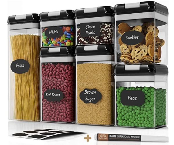 airtight food storage container set 7 pc set labels & marker - kitchen & pantry organization containers bpa clear plastic canisters w
airtight food storage container set 7 pc set labels & marker - kitchen & pantry organization containers bpa clear plastic canisters w