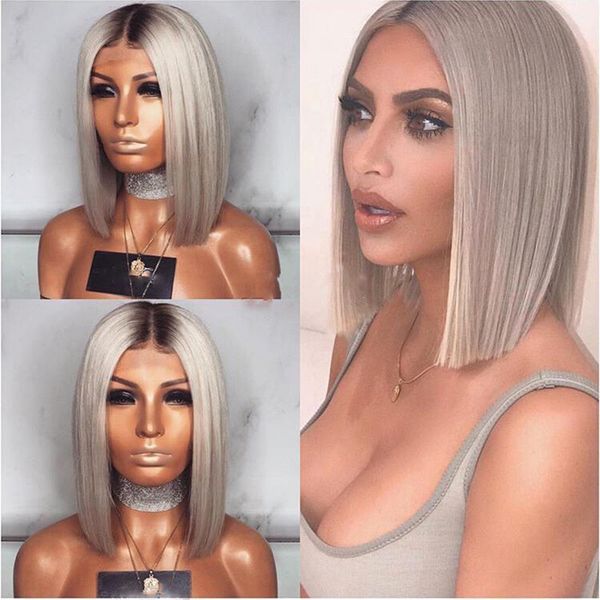 Two Tones Ombre Grey Color Synthetic Hair Lace Front Wig with Baby Hair Silky Short Straight Bob Wigs for Women 150% Density, Black
Two Tones Ombre Grey Color Synthetic Hair Lace Front Wig with Baby Hair Silky Short Straight Bob Wigs for Women 150% Density, Black
