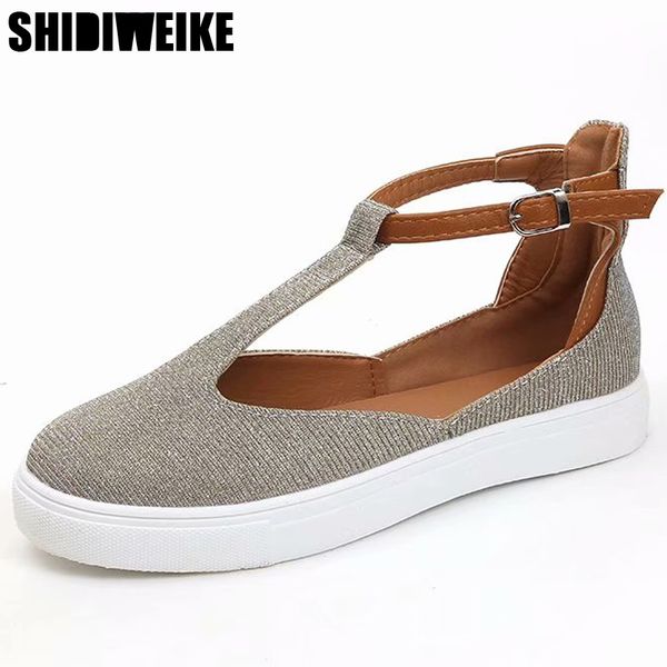 2019 spring summer women flats plus size shoes female t strap platform glitter fashion rome style buckle strap casual footwear, Black
2019 spring summer women flats plus size shoes female t strap platform glitter fashion rome style buckle strap casual footwear, Black