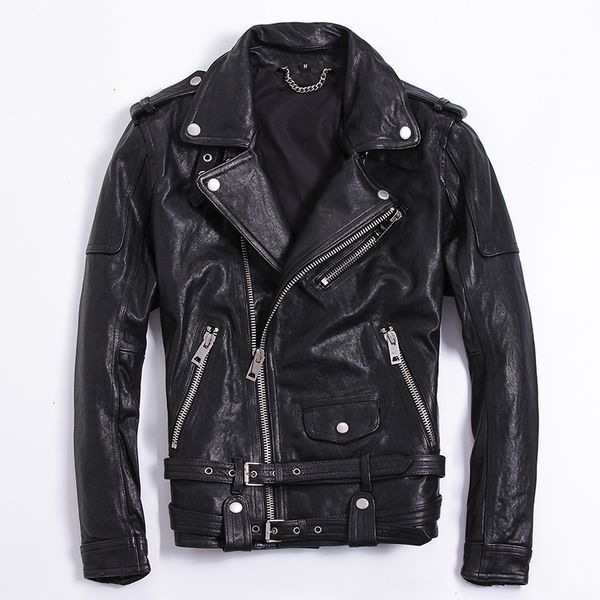 men's punk style slim fit genuine leather jacket with belts high fashion motorcycle jacket men sheepskin tight rock jacket male, Black
men's punk style slim fit genuine leather jacket with belts high fashion motorcycle jacket men sheepskin tight rock jacket male, Black