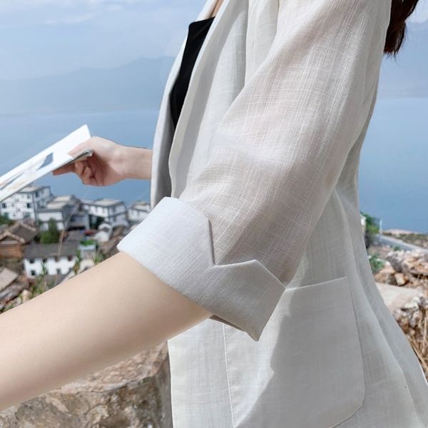 black white women blazers and jackets fashion 3/4 sleeve cotton linen coat elegant single button jacket suits female plus size, White;black
black white women blazers and jackets fashion 3/4 sleeve cotton linen coat elegant single button jacket suits female plus size, White;black