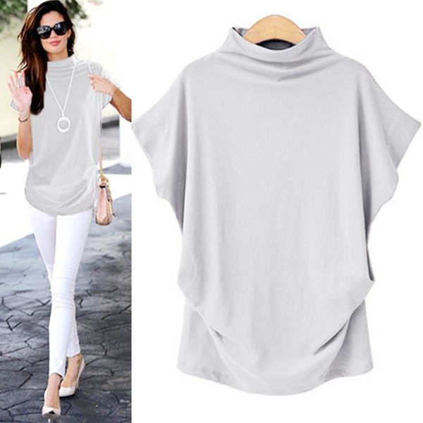 38# women blouse fashion turtleneck short sleeve cotton solid casual womens and blouses plus size shirt camisa femenina, White
38# women blouse fashion turtleneck short sleeve cotton solid casual womens and blouses plus size shirt camisa femenina, White