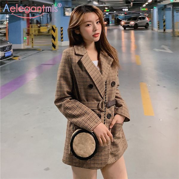aelegantmis vintage suits coat women long plaid blazer jackets with belt lady england style business outerwear spring autumn, White;black
aelegantmis vintage suits coat women long plaid blazer jackets with belt lady england style business outerwear spring autumn, White;black