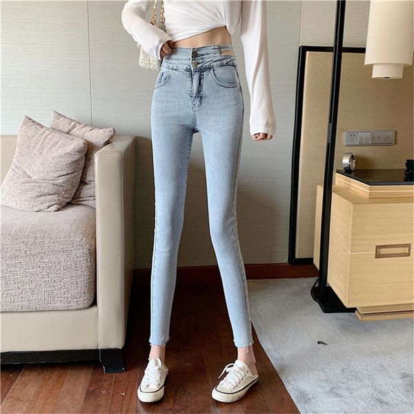real s2020 new fashion temperament high waist hollow jeans women's casual stretch tight skinny feet nine points pencil pants, Blue
real s2020 new fashion temperament high waist hollow jeans women's casual stretch tight skinny feet nine points pencil pants, Blue