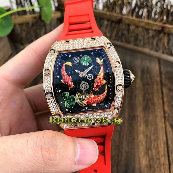 version rm 57-01 tourbillon 3d koi totem dial miyota automatic rm57-01 mens watch rose gold diamond case rubber strap designer watches, Slivery;brown
version rm 57-01 tourbillon 3d koi totem dial miyota automatic rm57-01 mens watch rose gold diamond case rubber strap designer watches, Slivery;brown