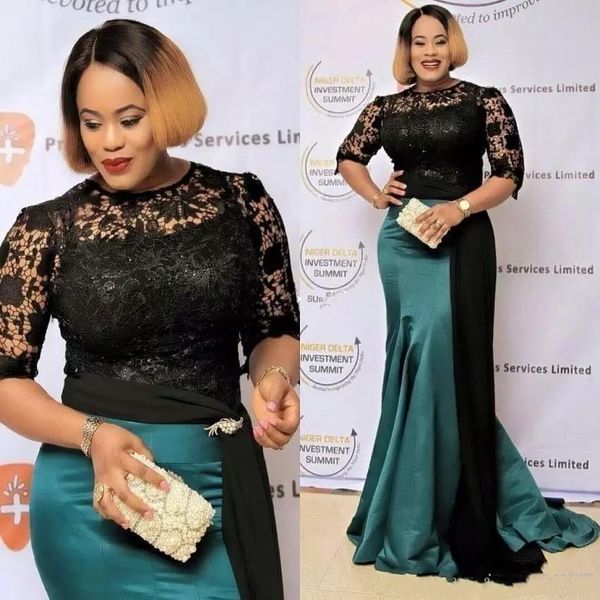 Modest Black Lace Evening Dresses Plus Size Sheer Neck Half Sleeves Long Satin Party Celebrity Gowns Red Carpet Prom Dress
Modest Black Lace Evening Dresses Plus Size Sheer Neck Half Sleeves Long Satin Party Celebrity Gowns Red Carpet Prom Dress