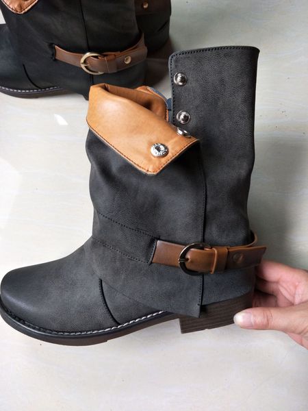 cross border exclusive foreign trade womens boots flanging womens shoes belt buckle side zipper low boots amazon popular stock, Black
cross border exclusive foreign trade womens boots flanging womens shoes belt buckle side zipper low boots amazon popular stock, Black