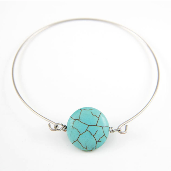 simple style silver plated round green turquoises stone bangle for party gift jewelry, Black
simple style silver plated round green turquoises stone bangle for party gift jewelry, Black