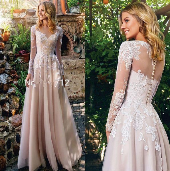 elegant sheer long sleeves lace boho wedding dresses 2020 tulle applique floor length wedding bridal gowns robe de mariée with buttons, White
elegant sheer long sleeves lace boho wedding dresses 2020 tulle applique floor length wedding bridal gowns robe de mariée with buttons, White