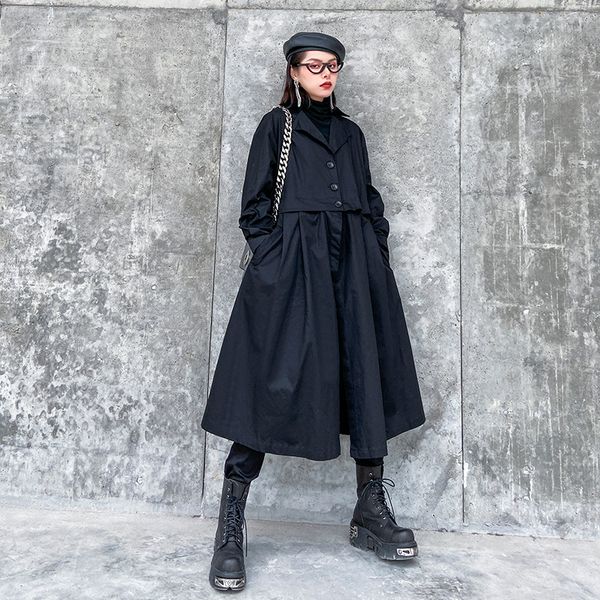 women's trench coats oversize coat women long 2021 spring autumn sleeve basic outwear black detachable big hem skirt with pockets, Tan;black
women's trench coats oversize coat women long 2021 spring autumn sleeve basic outwear black detachable big hem skirt with pockets, Tan;black