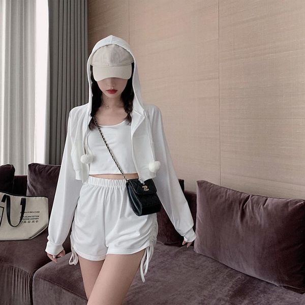 two piece dress sweet girls knit crop with shorts and hooded long sleeves hoodie three pieces set women, White
two piece dress sweet girls knit crop with shorts and hooded long sleeves hoodie three pieces set women, White