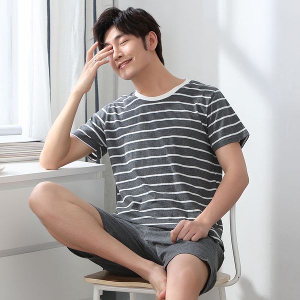 2019 summer casual striped cotton short sleeve pajamas sets for men sleepwear male homewear lounge wear night suit home clothes, Black;brown
2019 summer casual striped cotton short sleeve pajamas sets for men sleepwear male homewear lounge wear night suit home clothes, Black;brown