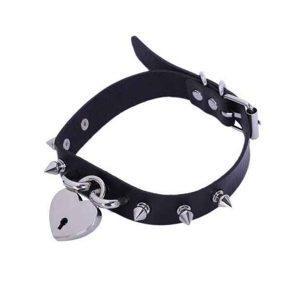 punk gothic studded rivet leather choker collar necklace with love heart lock pendant (black, Silver
punk gothic studded rivet leather choker collar necklace with love heart lock pendant (black, Silver