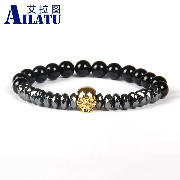 ailatu fashion jewelry wholesale 8mm a grade black onyx stone beads with micro pave skull bracelets, Golden;silver 
ailatu fashion jewelry wholesale 8mm a grade black onyx stone beads with micro pave skull bracelets, Golden;silver