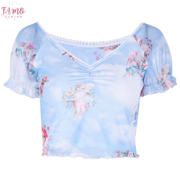 short sleeve beach v neck summer crop angel print elastic fashion mesh casual slim pleated v neck women t shirt, White
short sleeve beach v neck summer crop angel print elastic fashion mesh casual slim pleated v neck women t shirt, White