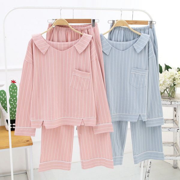 women's sleepwear spring autumn knitted cotton long-sleeved pajamas casual stripes loose home wear suit pyjamas women pijama mujer vera, Black;red
women's sleepwear spring autumn knitted cotton long-sleeved pajamas casual stripes loose home wear suit pyjamas women pijama mujer vera, Black;red