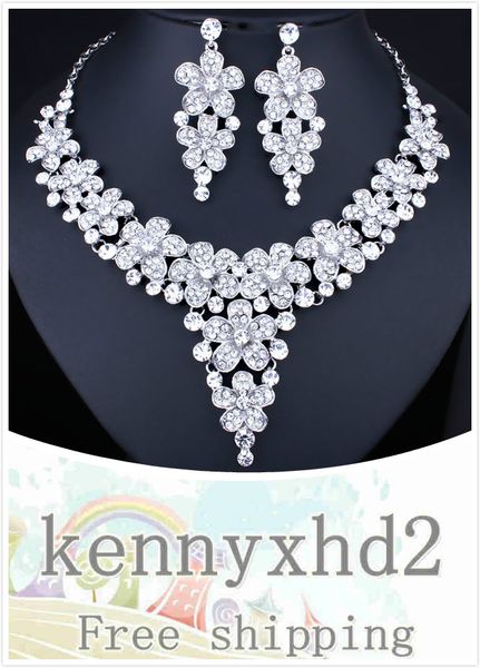 european and american luxury colored crystal glass rhinestone plum necklace earring jewelry set exaggerated bridal jewelry, Silver
european and american luxury colored crystal glass rhinestone plum necklace earring jewelry set exaggerated bridal jewelry, Silver