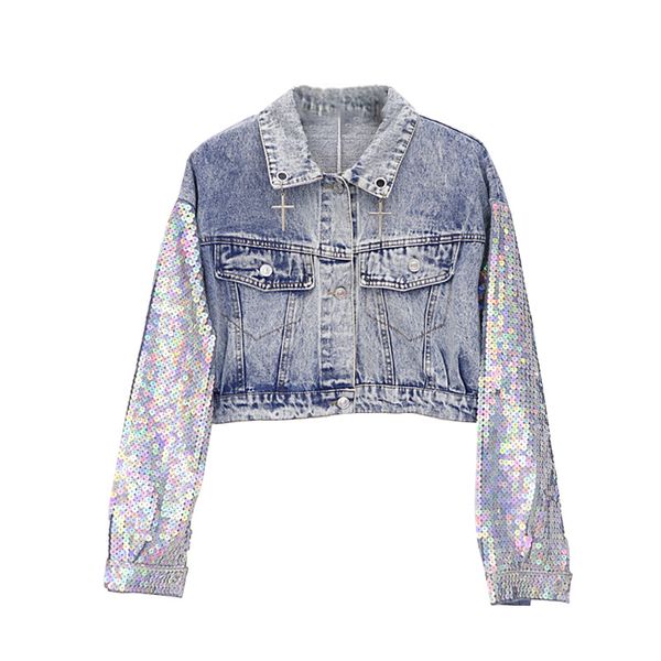 2019 new sequins decorated loose jeans coat women's short breaking pocket cowboy outwear chic retro demin jacket, Black;brown
2019 new sequins decorated loose jeans coat women's short breaking pocket cowboy outwear chic retro demin jacket, Black;brown