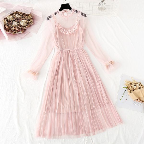 two pieces set dresses women elegant vintage pleated dress 2020 spring new mesh lace sling dress ladies vestidos, White
two pieces set dresses women elegant vintage pleated dress 2020 spring new mesh lace sling dress ladies vestidos, White