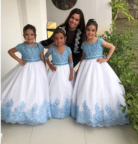 new flower girl dresses for wedding with short sleeves blue beaded lace white skirt first communion dress, Red;yellow
new flower girl dresses for wedding with short sleeves blue beaded lace white skirt first communion dress, Red;yellow